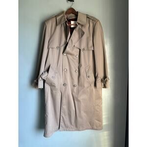 Retro LONDON FOG Men's 42 Reg Tan Brown Trench Coat Lined Classic City Minimal
